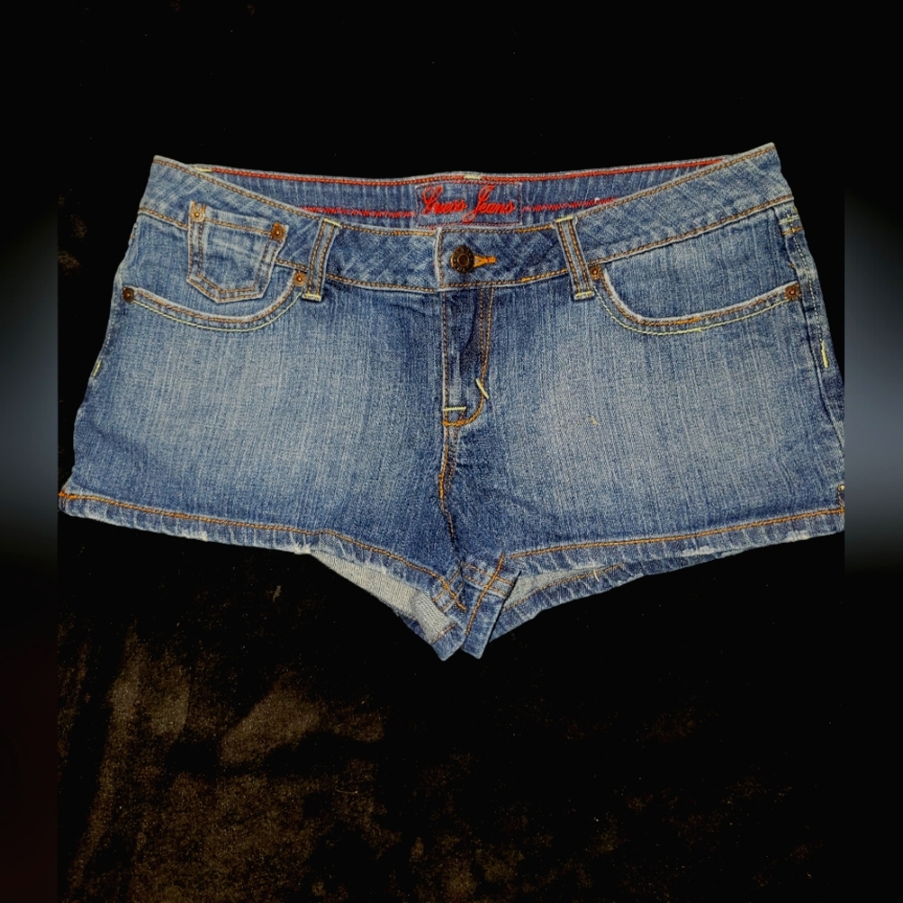 Guess Blue Jean Shorts with Distressed Raw Hem